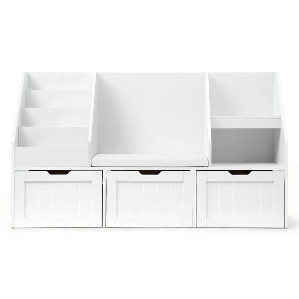 Keezi Kids Bookshelf Storage Organiser Toy Box Drawer Bench Seat Cabinet White Keezi