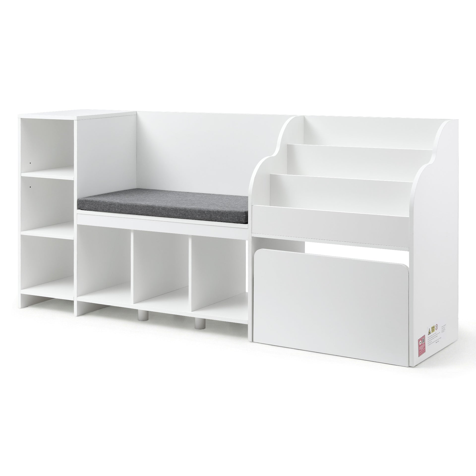 Keezi Kids Storage Unit Bookshelf Toy Box Organiser Bench Seat Cabinet 170cm White Keezi
