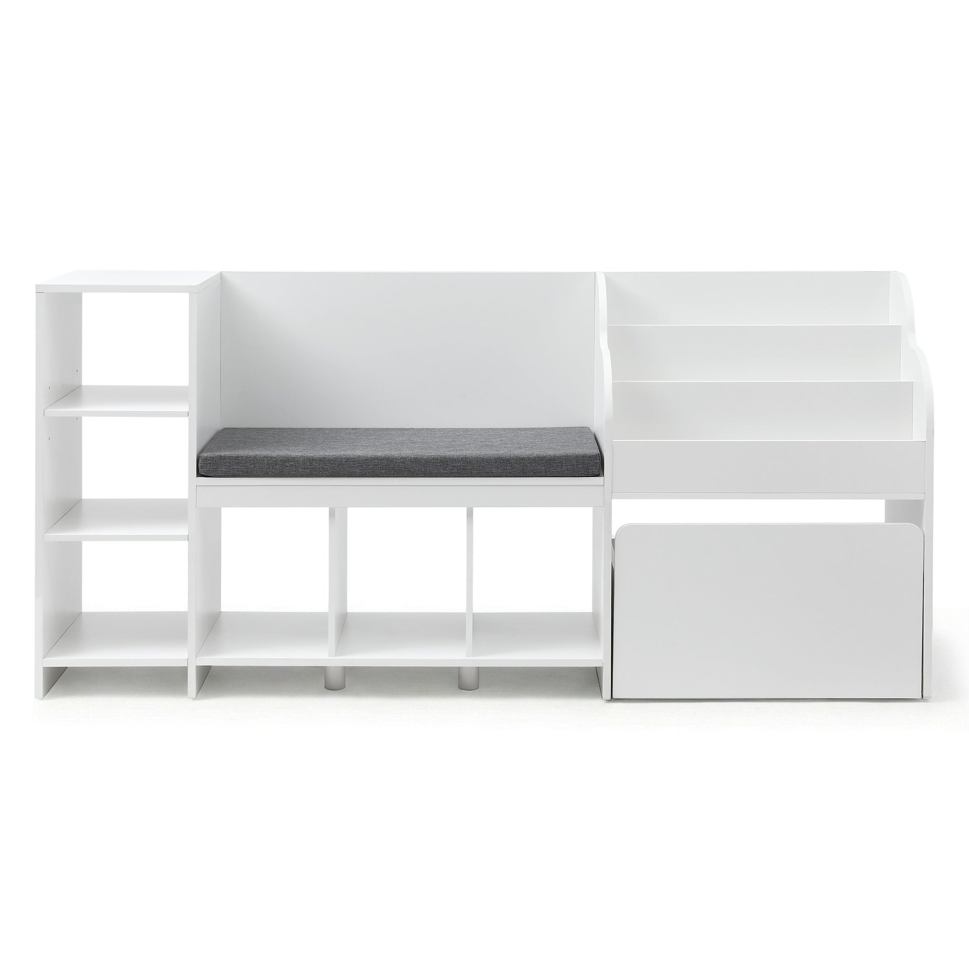 Keezi Kids Storage Unit Bookshelf Toy Box Organiser Bench Seat Cabinet 170cm White Keezi