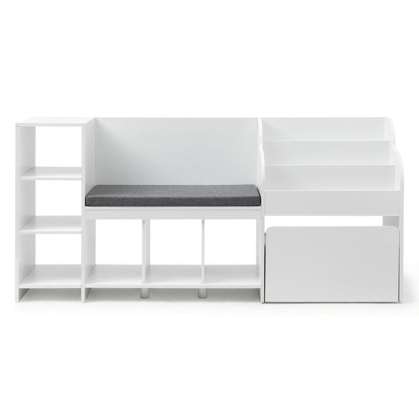 Keezi Kids Storage Unit Bookshelf Toy Box Organiser Bench Seat Cabinet 170cm White Keezi