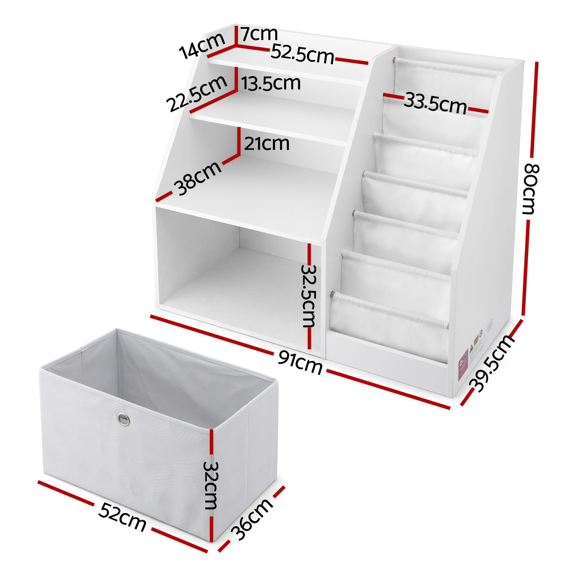 Keezi Kids Bookshelf Children Bookcase Organizer Storage Rack Display Drawer White Keezi