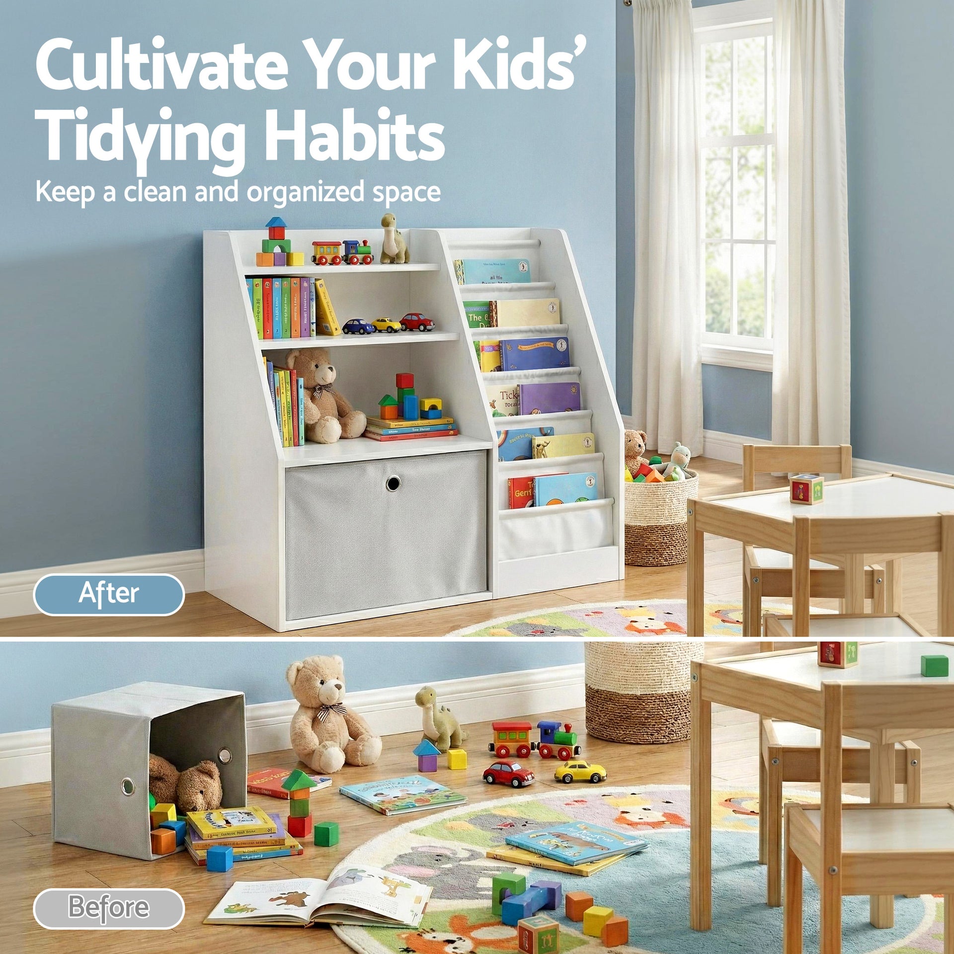 Keezi Kids Bookshelf Children Bookcase Organizer Storage Rack Display Drawer White Keezi