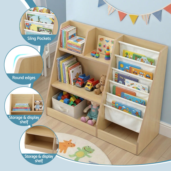 Keezi Kids Bookshelf Wood Bookcase Children Storage Rack Display Shelves Holder Keezi