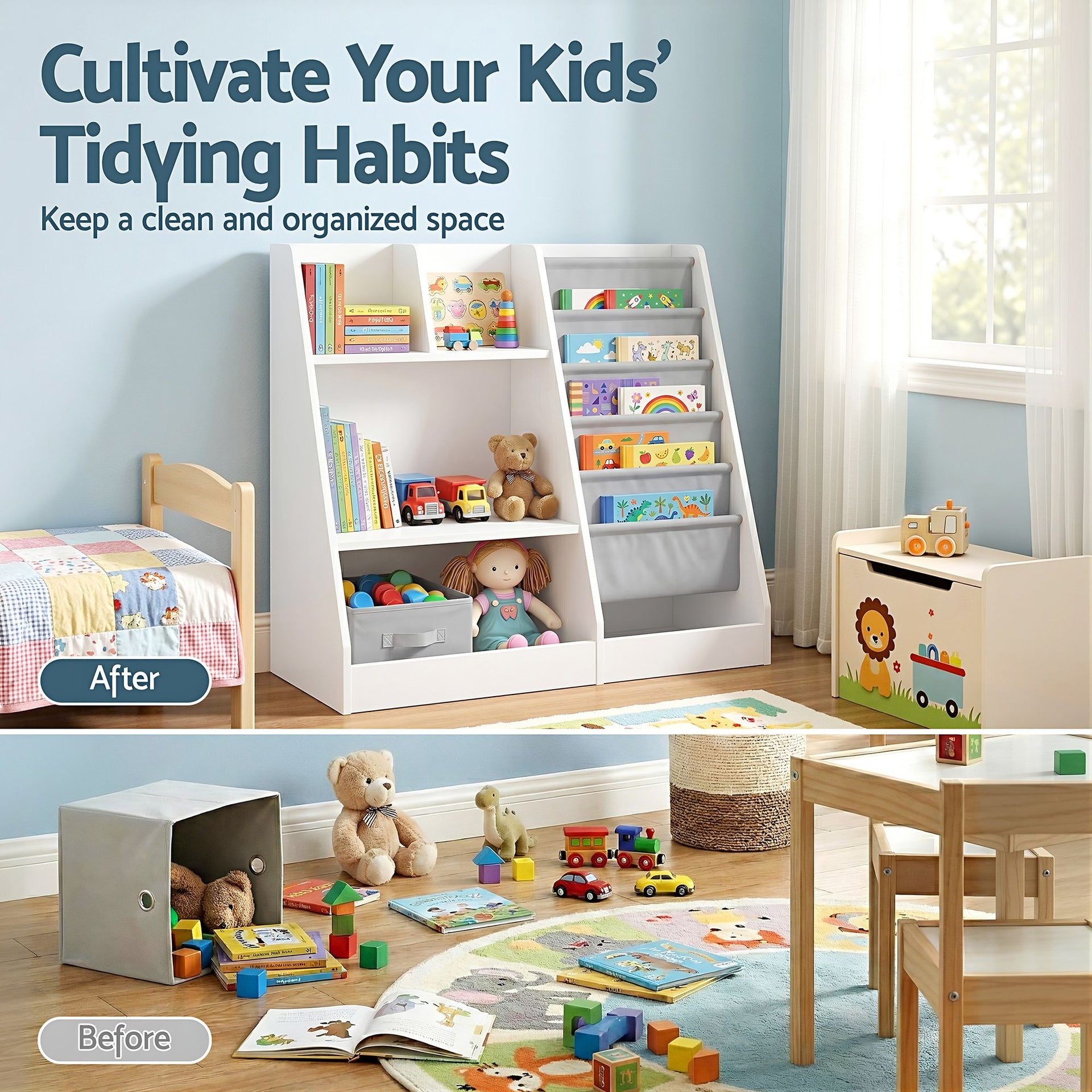 Keezi Kids Bookshelf Wood Bookcase Toddler Toys Storage Rack Display Shelves Keezi