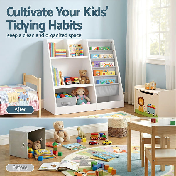 Keezi Kids Bookshelf Wood Bookcase Toddler Toys Storage Rack Display Shelves Keezi