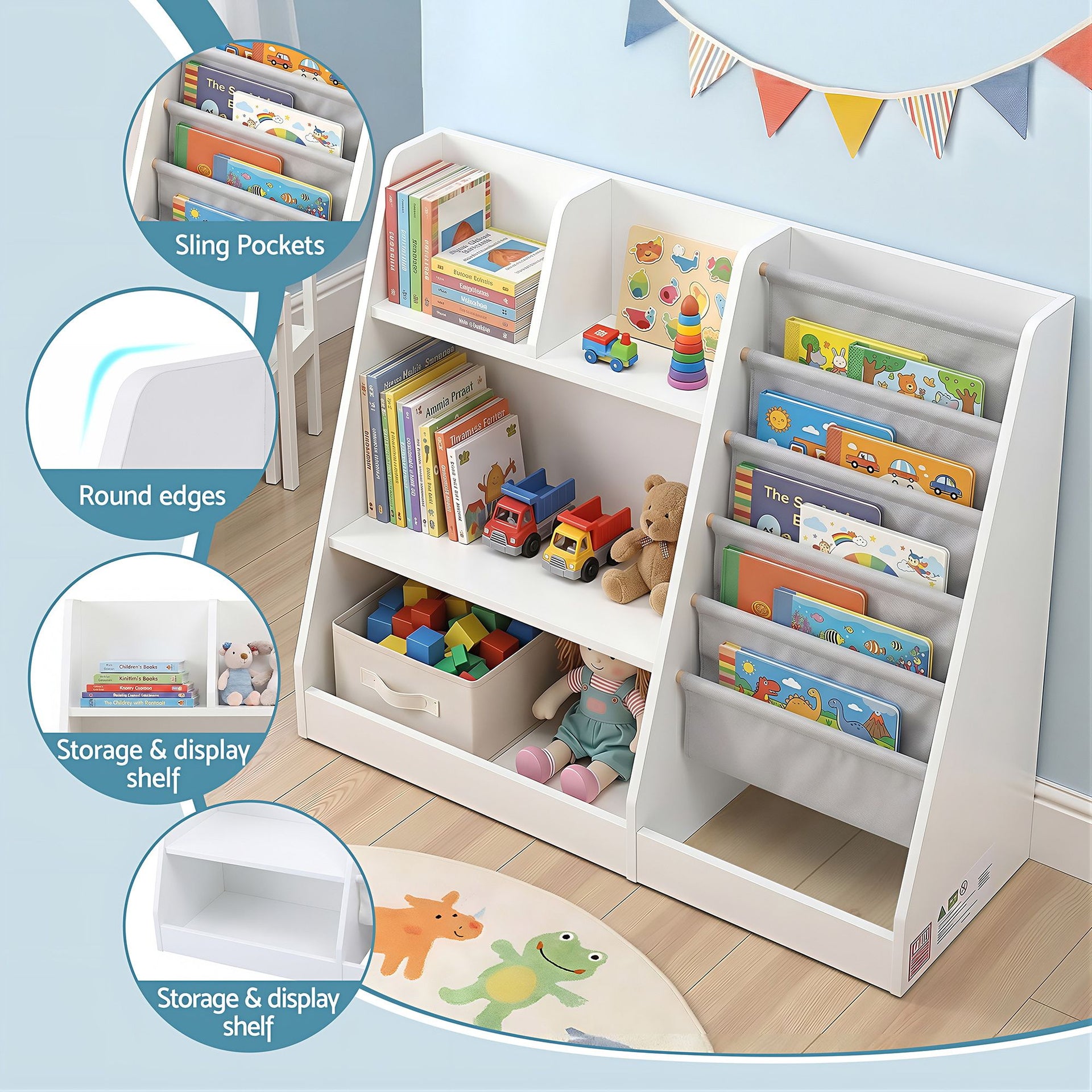 Keezi Kids Bookshelf Wood Bookcase Toddler Toys Storage Rack Display Shelves Keezi