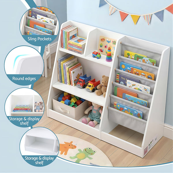 Keezi Kids Bookshelf Wood Bookcase Toddler Toys Storage Rack Display Shelves Keezi