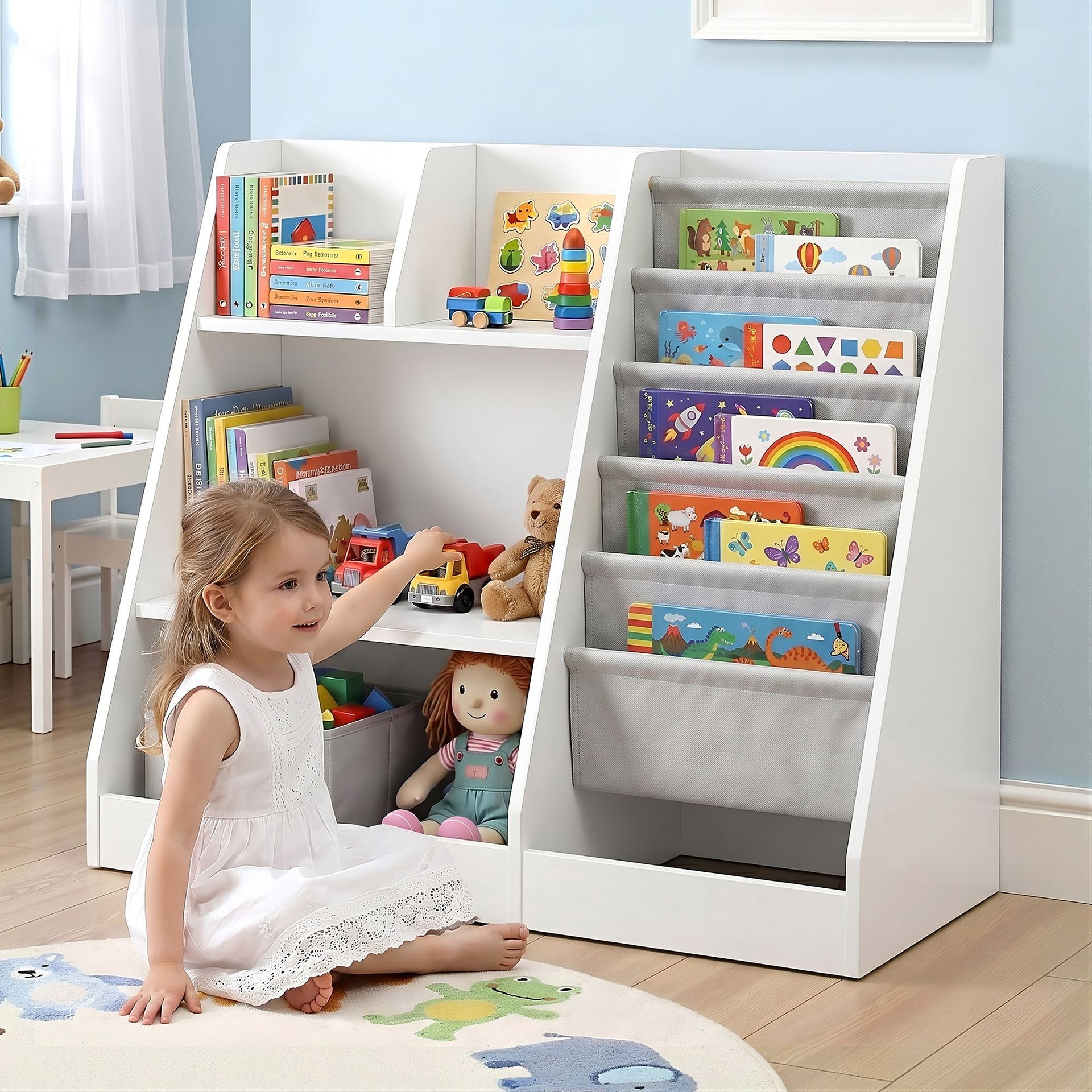 Keezi Kids Bookshelf Wood Bookcase Toddler Toys Storage Rack Display Shelves Keezi