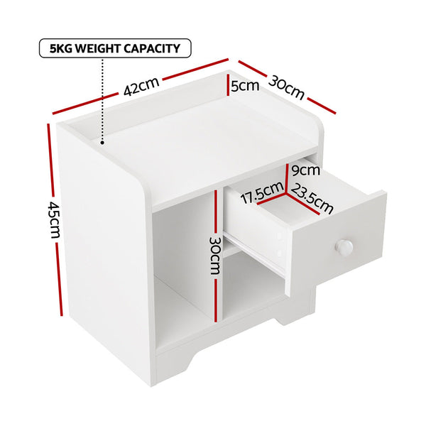 Artiss Bedside Table Drawer Nightstand Side End Table Storage Open Shelf White Awezingly