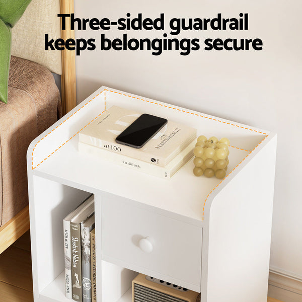 Artiss Bedside Table Drawer Nightstand Side End Table Storage Open Shelf White Awezingly
