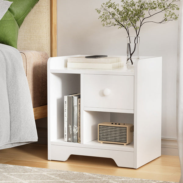 Artiss Bedside Table Drawer Nightstand Side End Table Storage Open Shelf White Awezingly