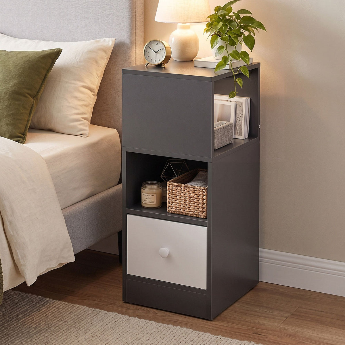 Artiss Narrow Bedside Table Grey Small Side Cabinet 1 Drawer Awezingly
