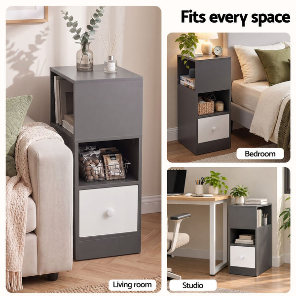 Artiss Narrow Bedside Table Grey Small Side Cabinet 1 Drawer Awezingly