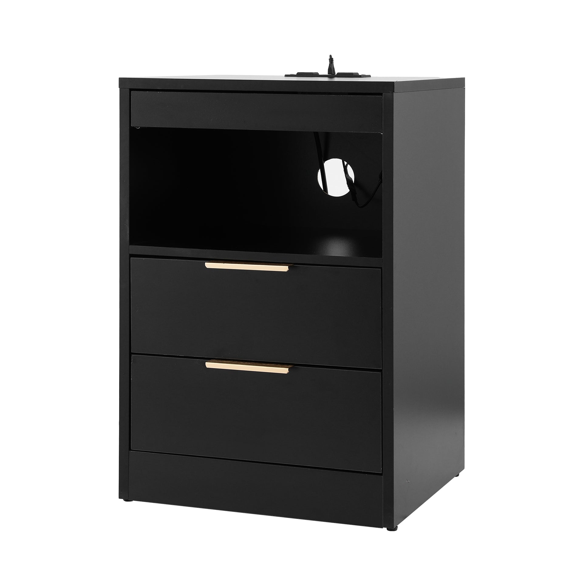 Artiss Bedside Table LED Nightstand Charging Station 2 Drawers - Black Awezingly