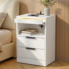 Artiss Bedside Table LED Nightstand Charging Station 2 Drawers - White