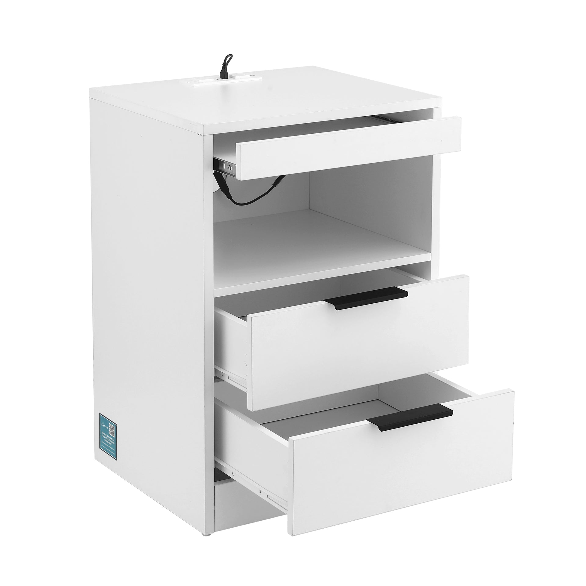 Artiss Bedside Table LED Nightstand Charging Station 2 Drawers - White Awezingly