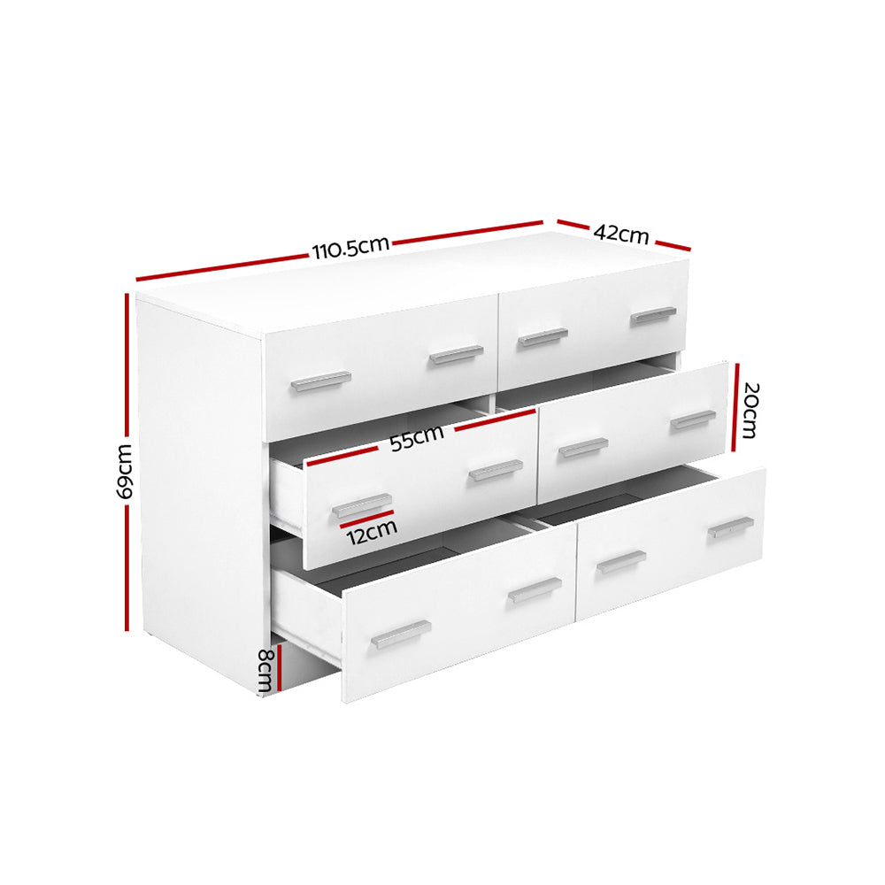 Artiss 6 Chest of Drawers Cabinet Dresser Tallboy Lowboy Storage Bedroom White Artiss
