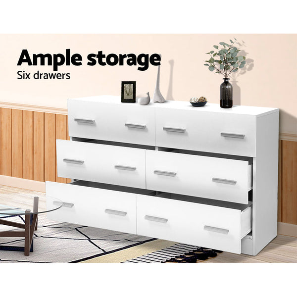 Artiss 6 Chest of Drawers Cabinet Dresser Tallboy Lowboy Storage Bedroom White Artiss