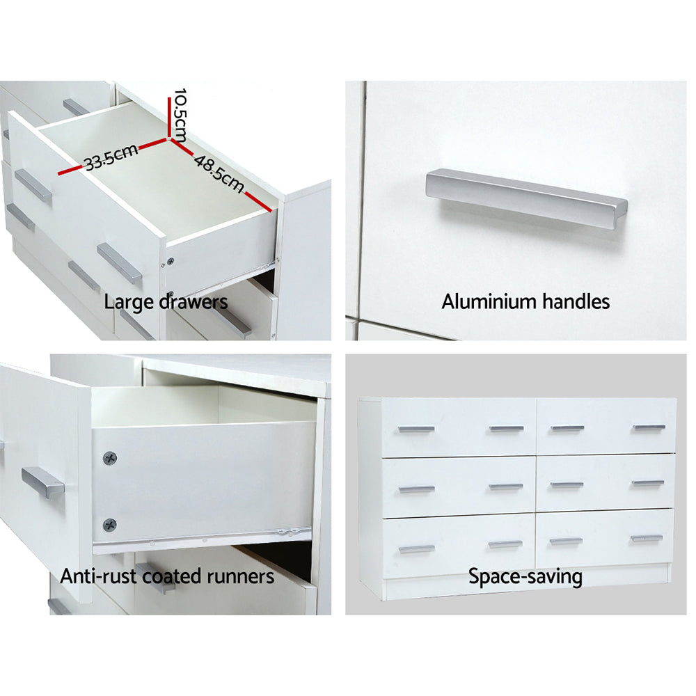 Artiss 6 Chest of Drawers Cabinet Dresser Tallboy Lowboy Storage Bedroom White Artiss