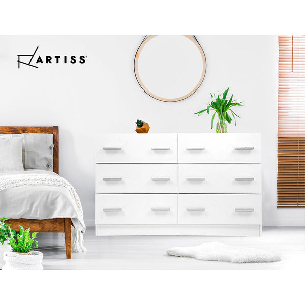 Artiss 6 Chest of Drawers Cabinet Dresser Tallboy Lowboy Storage Bedroom White Artiss