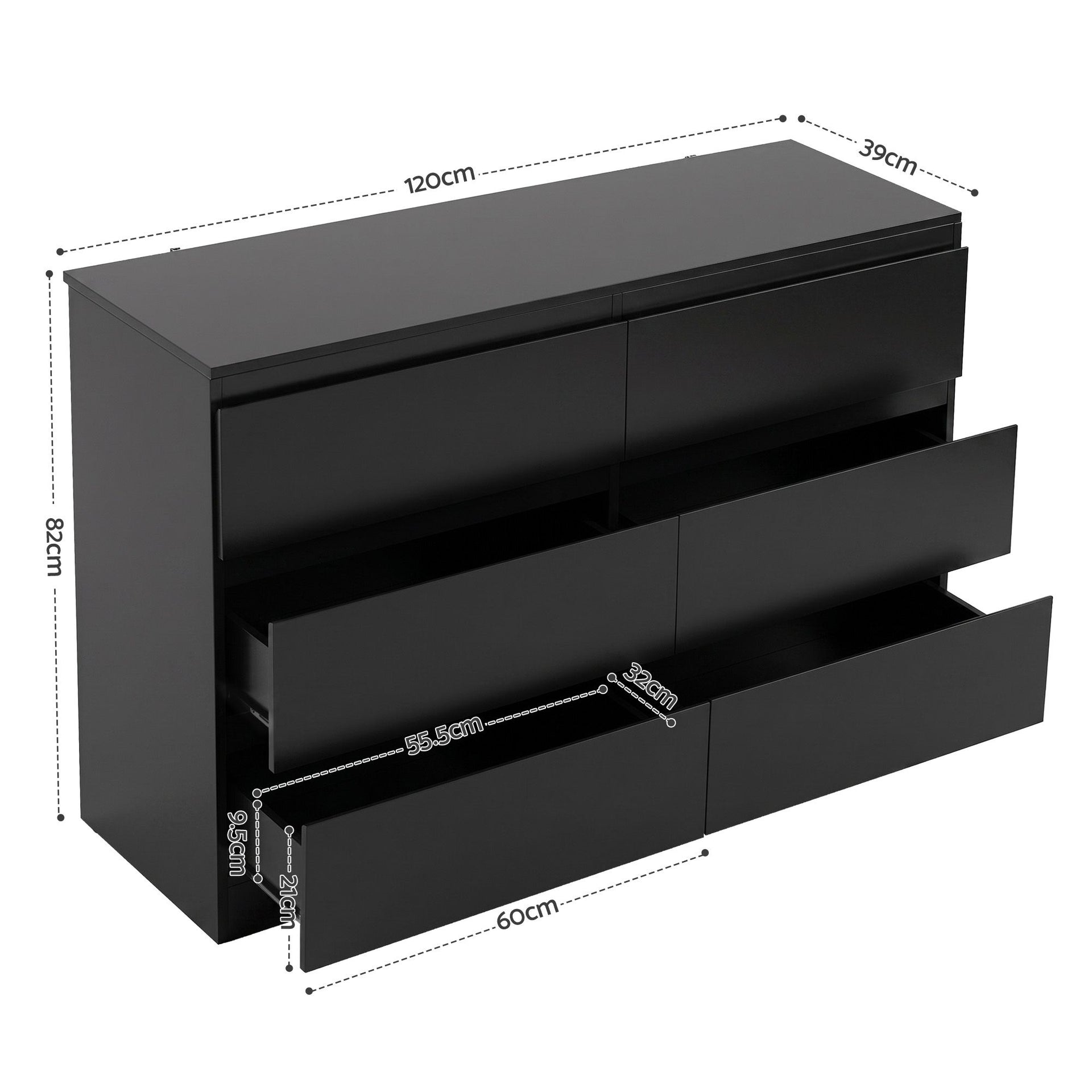 Artiss 6 Chest of Drawers Lowboy Black Awezingly