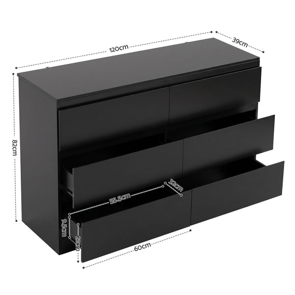 Artiss 6 Chest of Drawers Lowboy Black Awezingly