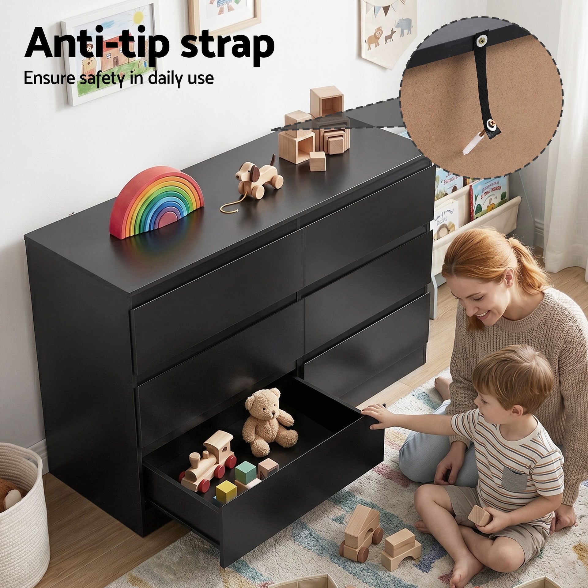 Artiss 6 Chest of Drawers Lowboy Black Awezingly