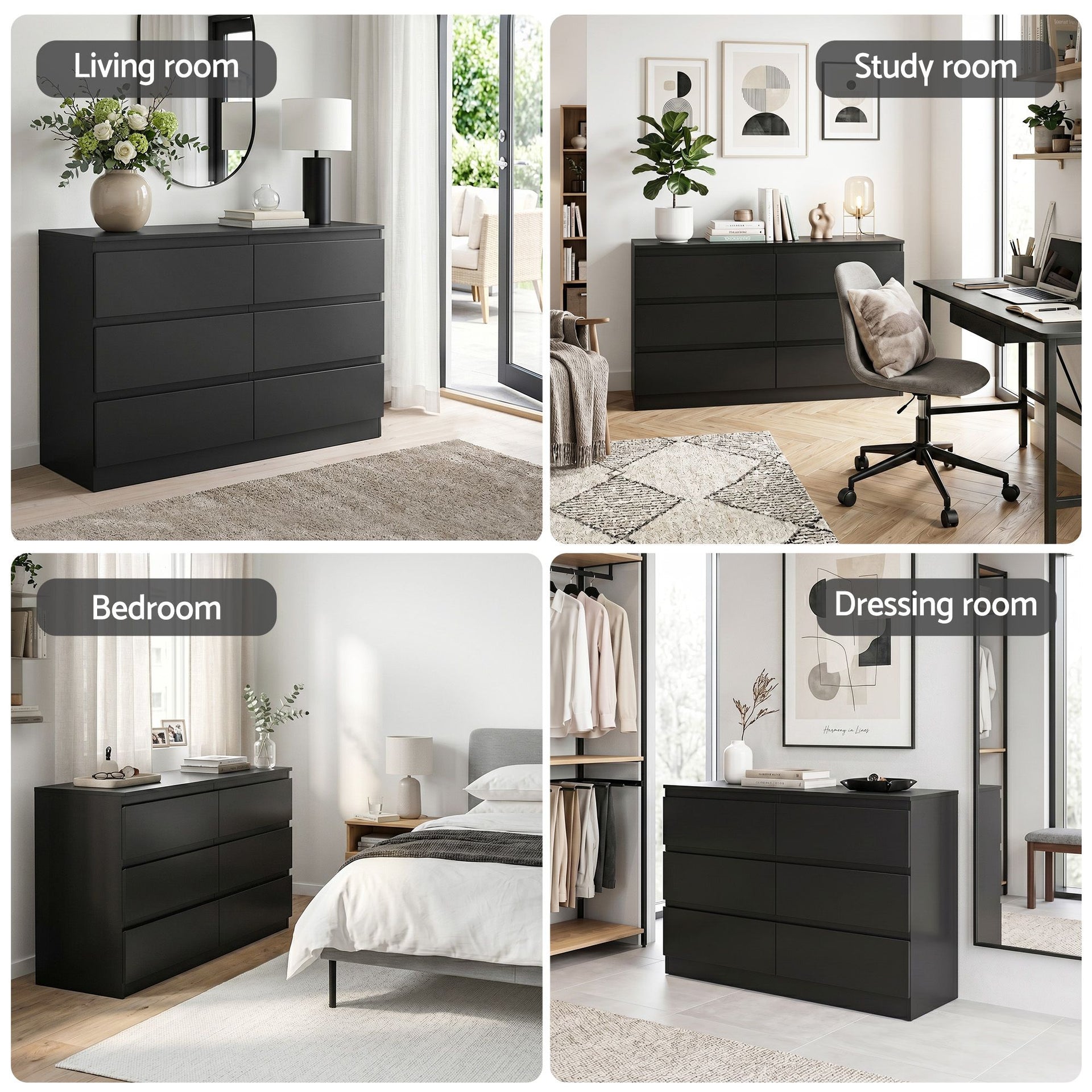 Artiss 6 Chest of Drawers Lowboy Black Awezingly
