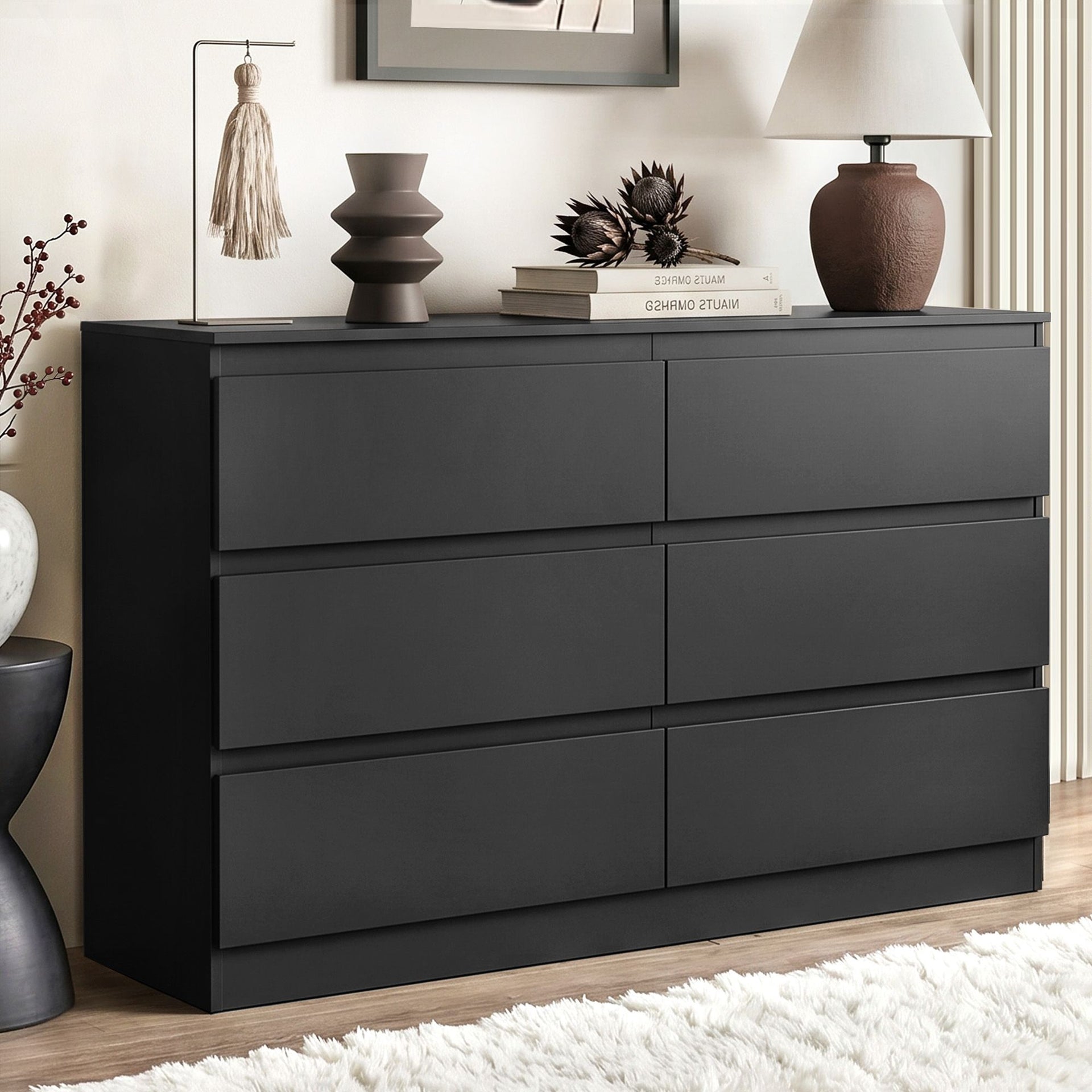 Artiss 6 Chest of Drawers Lowboy Black Awezingly