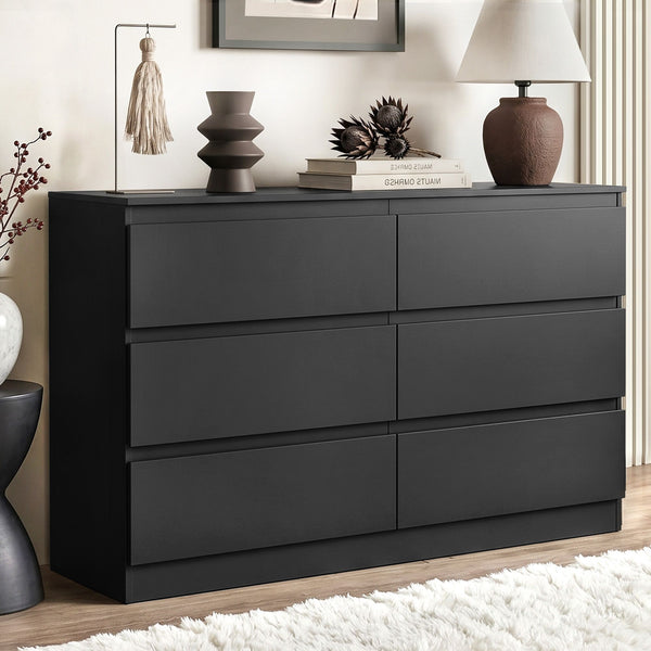 Artiss 6 Chest of Drawers Lowboy Black Awezingly