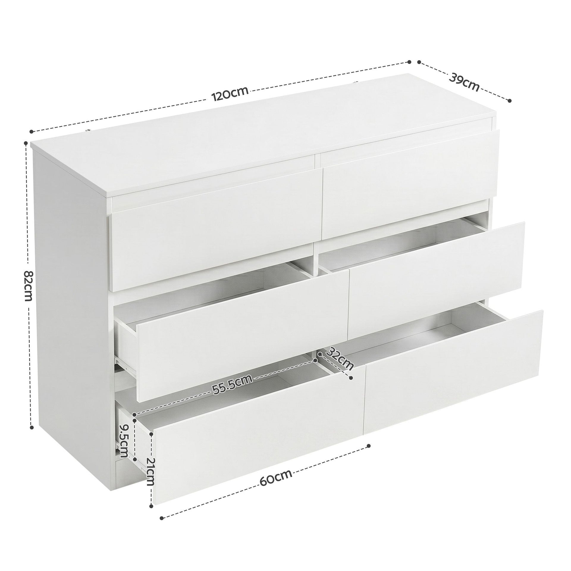 Artiss 6 Chest of Drawers Lowboy White Awezingly