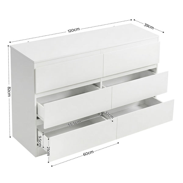 Artiss 6 Chest of Drawers Lowboy White Awezingly