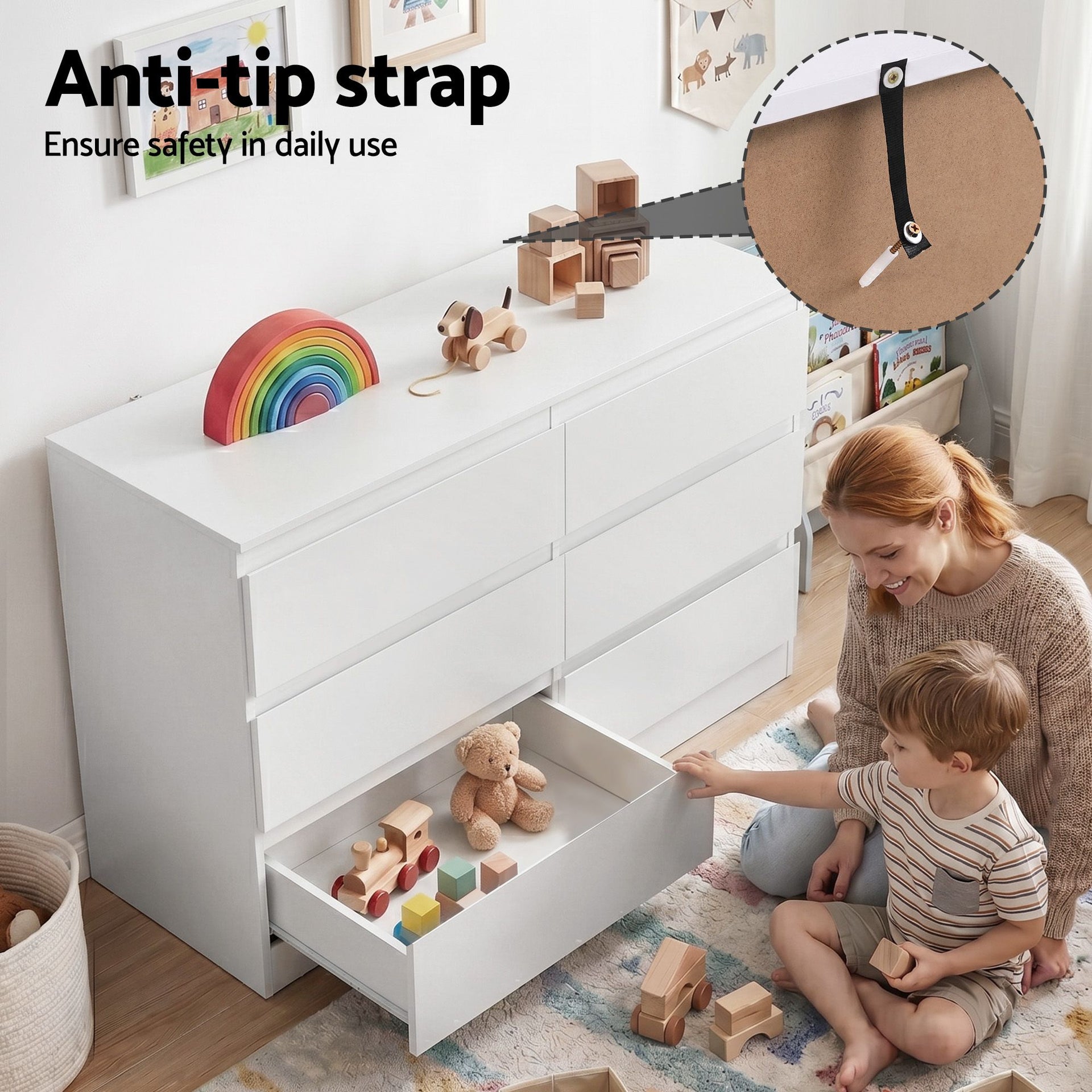 Artiss 6 Chest of Drawers Lowboy White Awezingly