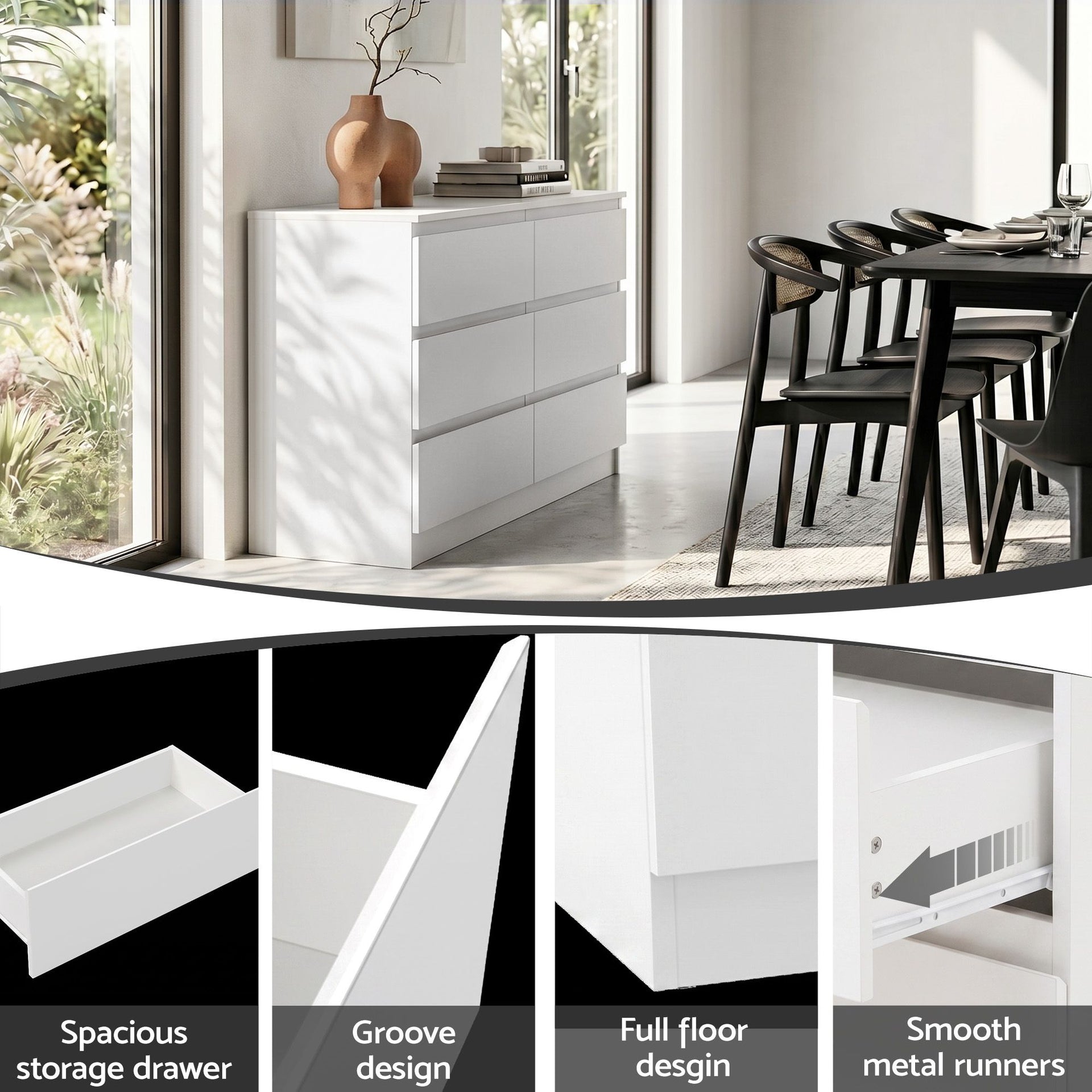 Artiss 6 Chest of Drawers Lowboy White Awezingly