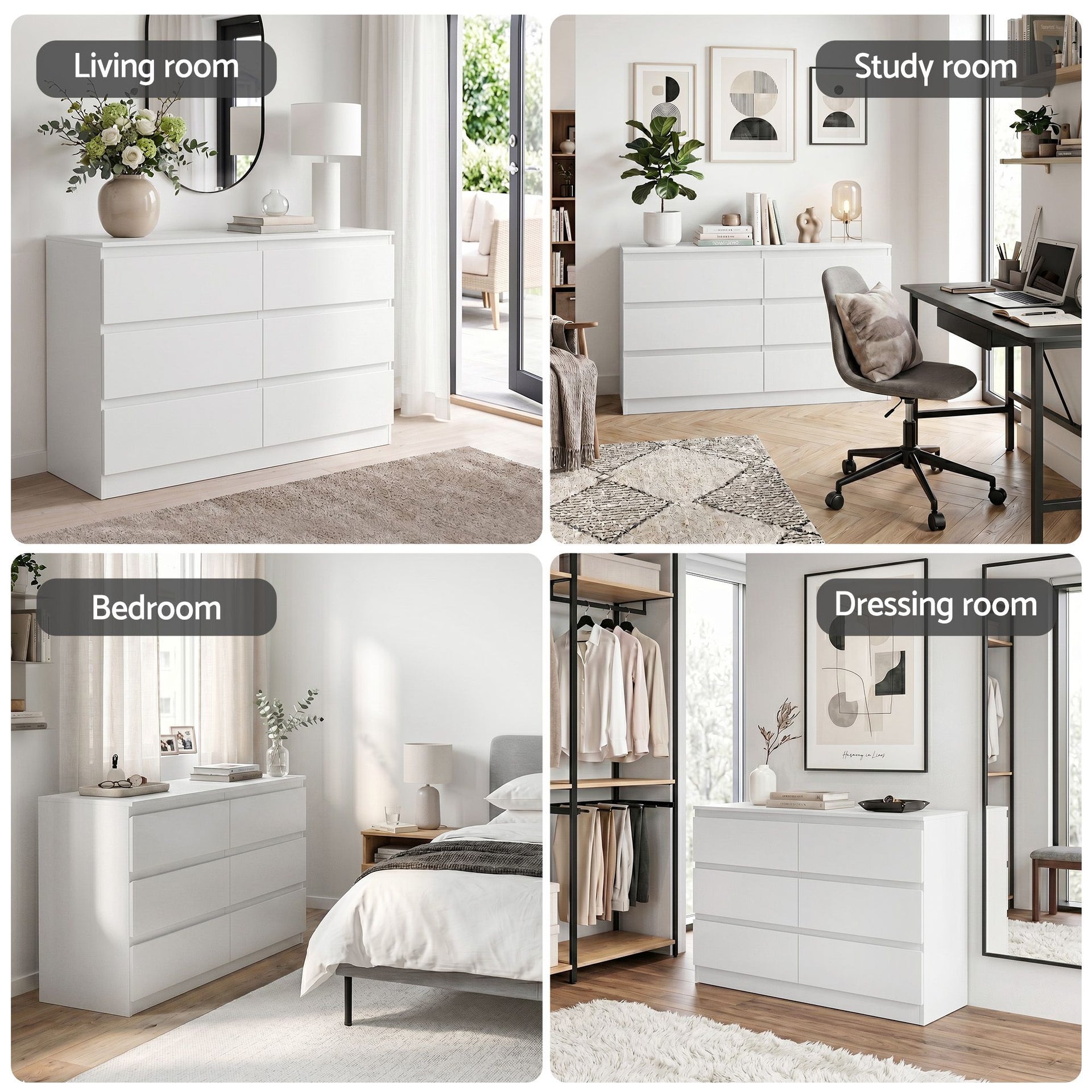 Artiss 6 Chest of Drawers Lowboy White Awezingly