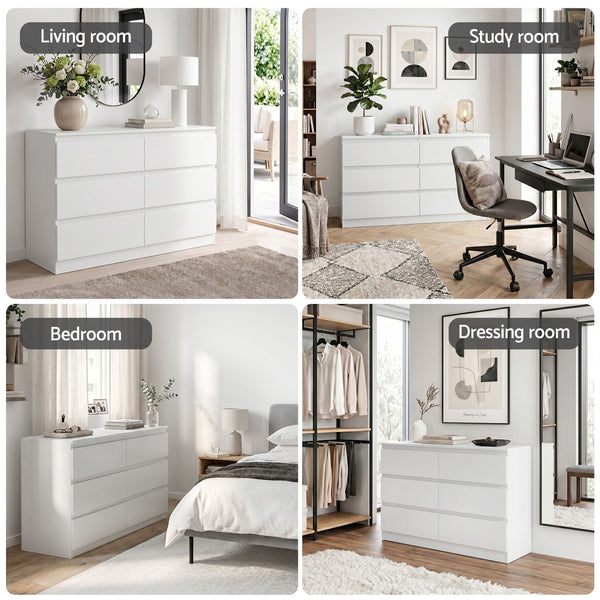Artiss 6 Chest of Drawers Lowboy White Awezingly
