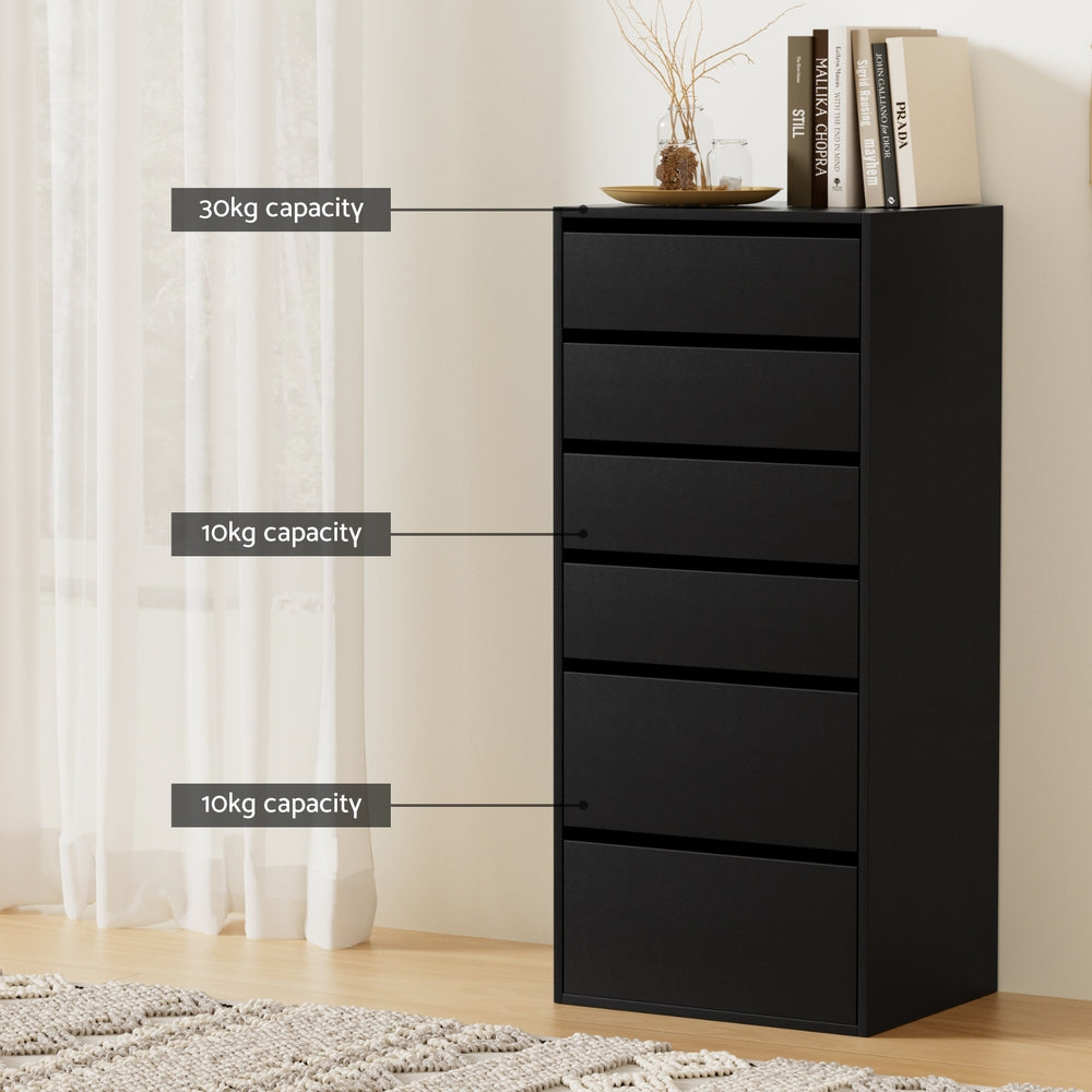 Artiss 6 Chest of Drawers Dresser Tallboy Black Awezingly
