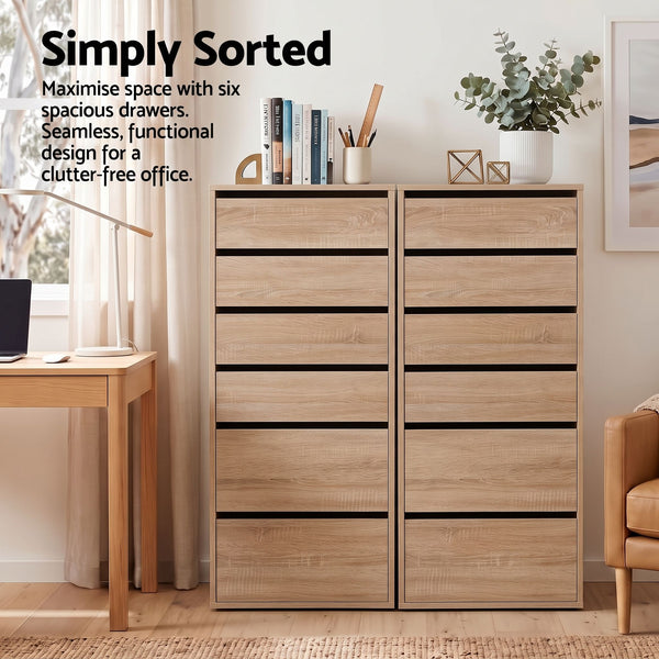 Artiss 2x Chest of 6 Drawers Dresser Tallboy Pine Awezingly
