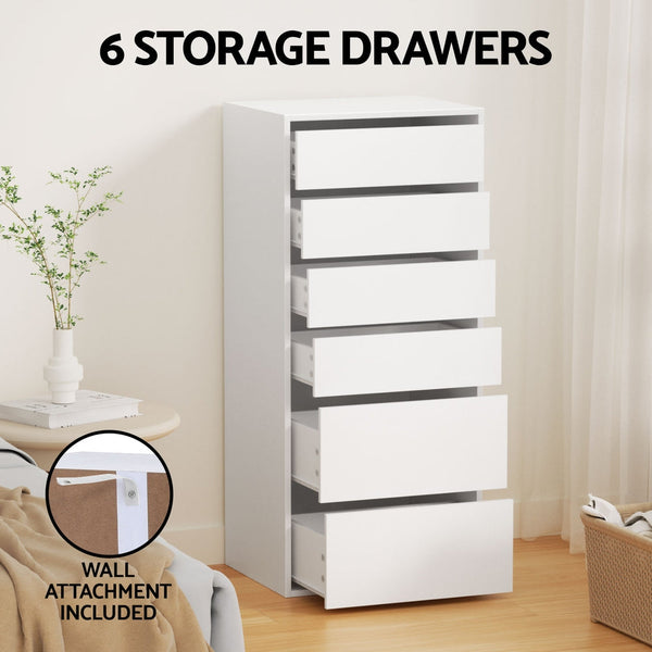 Artiss 6 Chest of Drawers Dresser Tallboy White Artiss