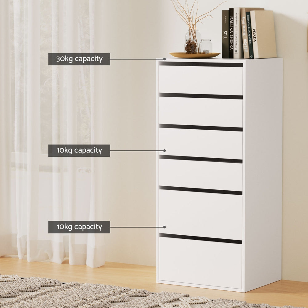 Artiss 6 Chest of Drawers Dresser Tallboy White Artiss