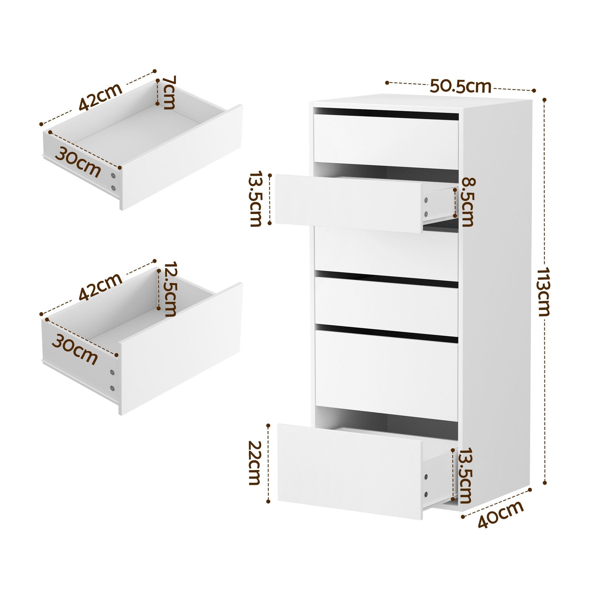 Artiss 2x Chest of 6 Drawers Dresser Tallboy White Artiss