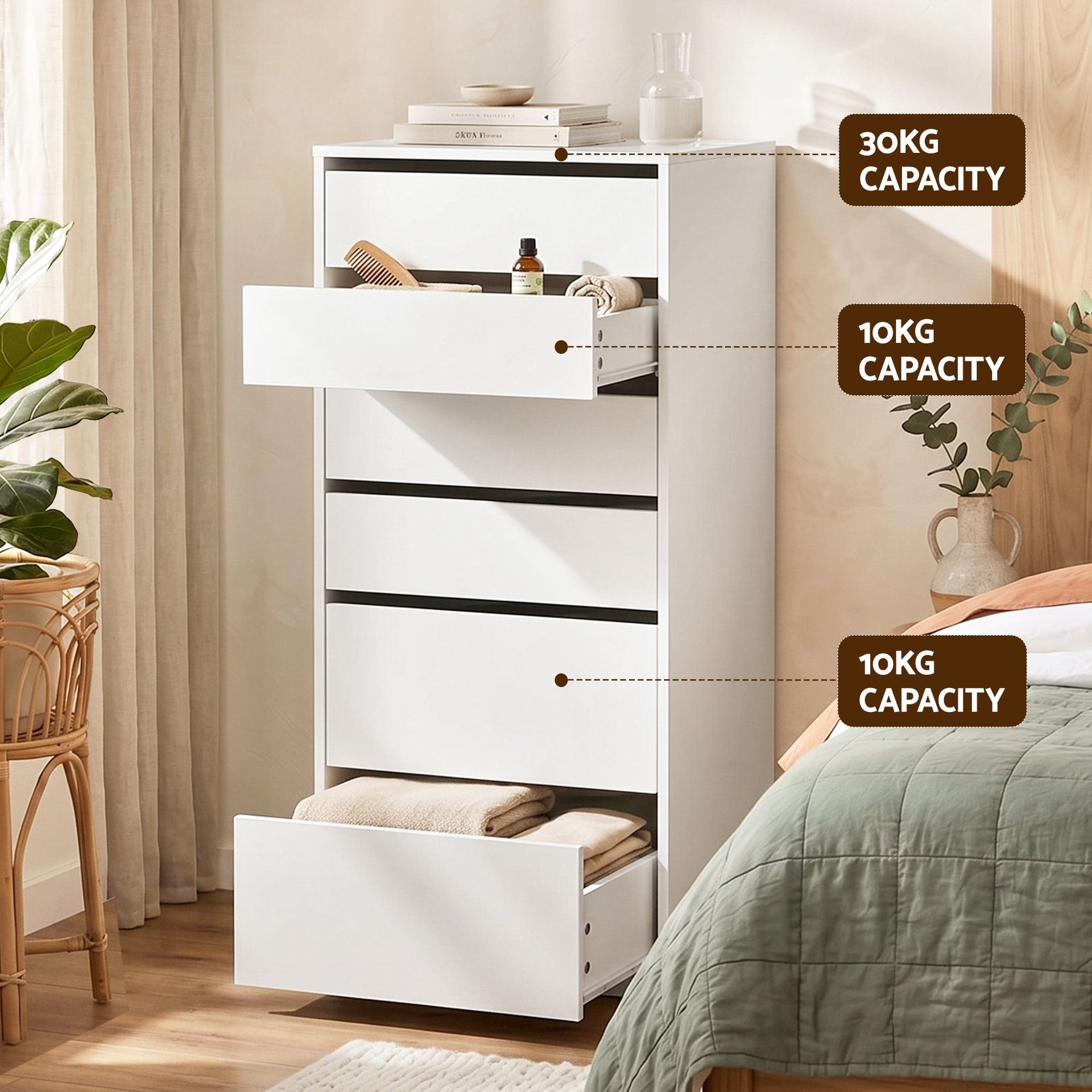 Artiss 2x Chest of 6 Drawers Dresser Tallboy White Artiss