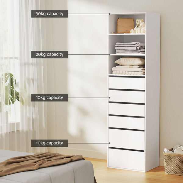 Artiss 6 Chest of Drawers Tallboy Cabinet White Artiss