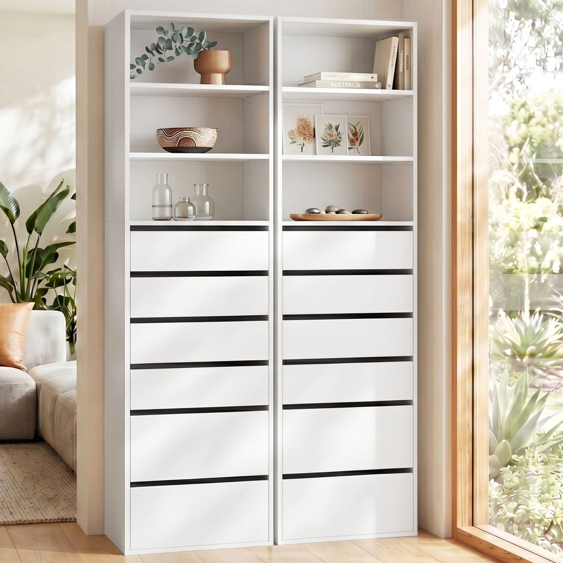Artiss 2x Chest of 6 Drawers Tallboy Cabinet Adjustable Shelf White Artiss
