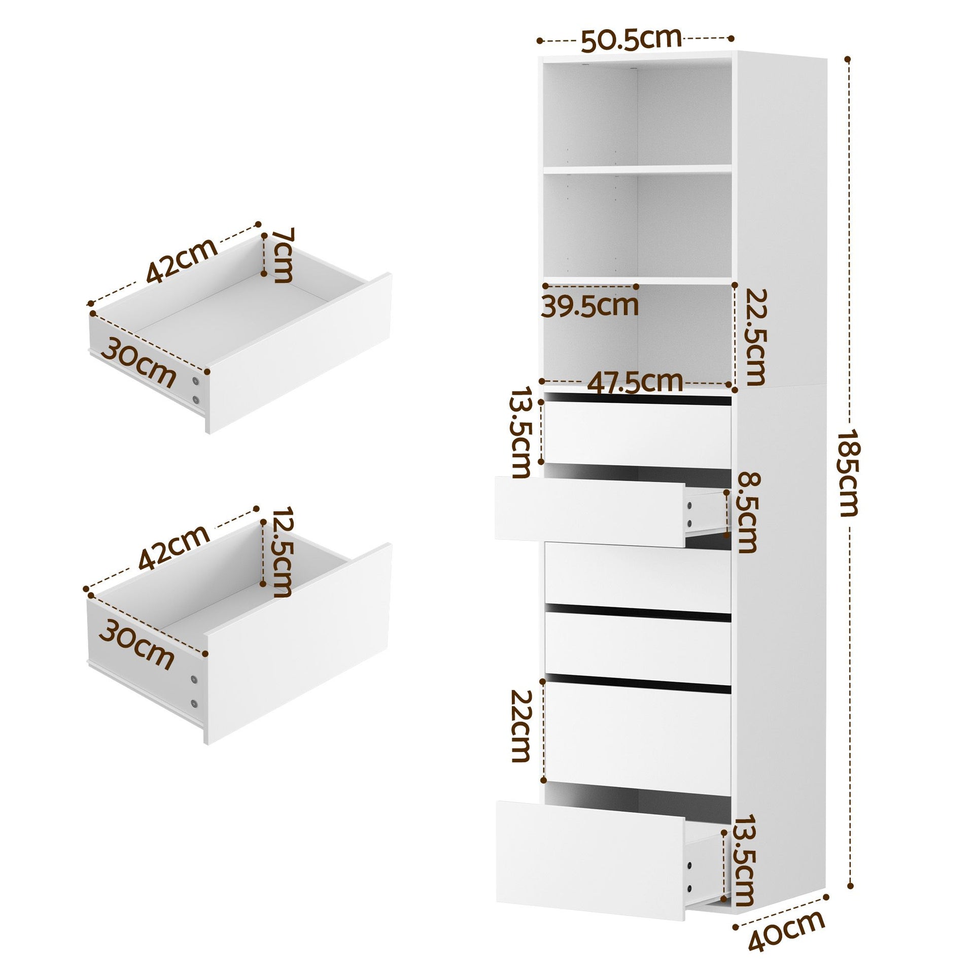 Artiss 2x Chest of 6 Drawers Tallboy Cabinet Adjustable Shelf White Artiss