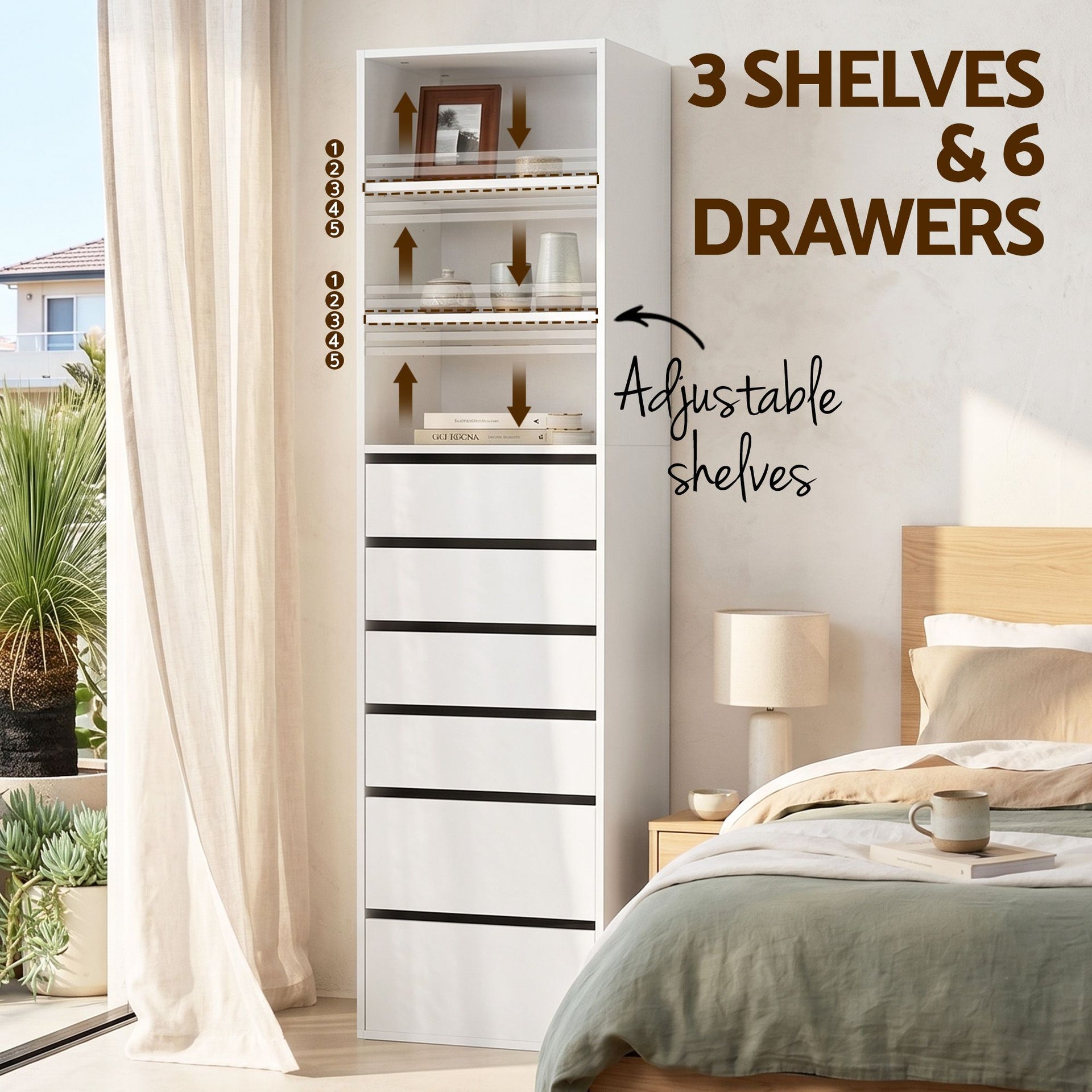 Artiss 2x Chest of 6 Drawers Tallboy Cabinet Adjustable Shelf White Artiss