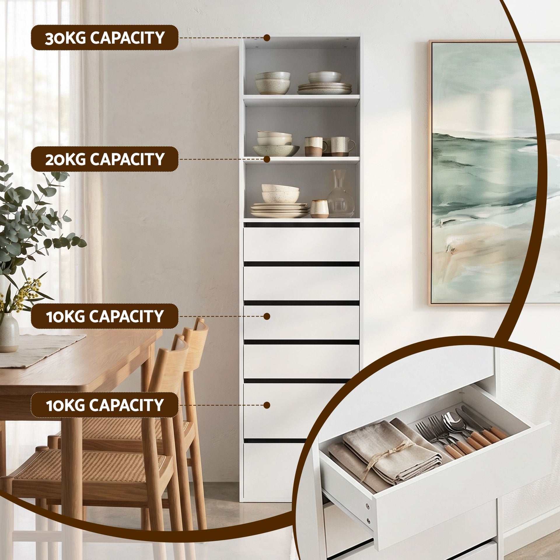 Artiss 2x Chest of 6 Drawers Tallboy Cabinet Adjustable Shelf White Artiss