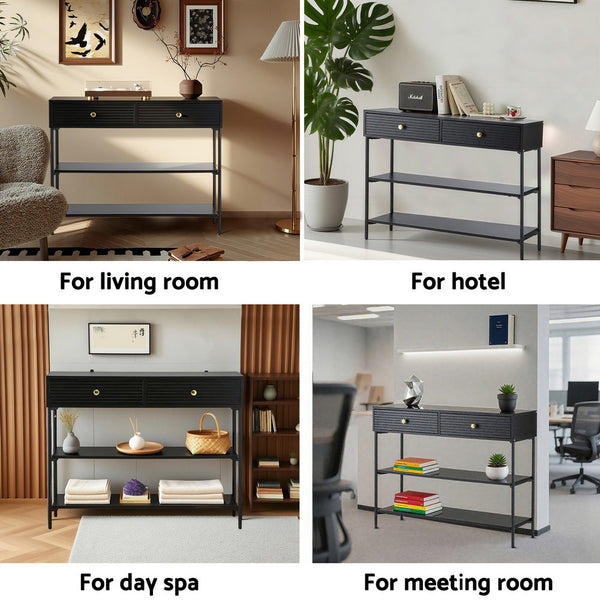 Artiss Console Table 3-Tier Black Awezingly