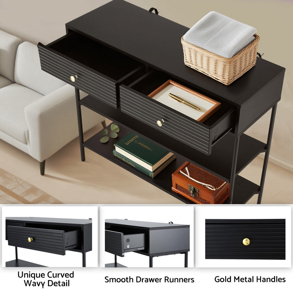 Artiss Console Table 3-Tier Black Awezingly