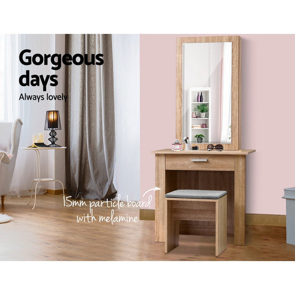 Artiss Dressing Table Mirror Stool - Storage Wood Artiss
